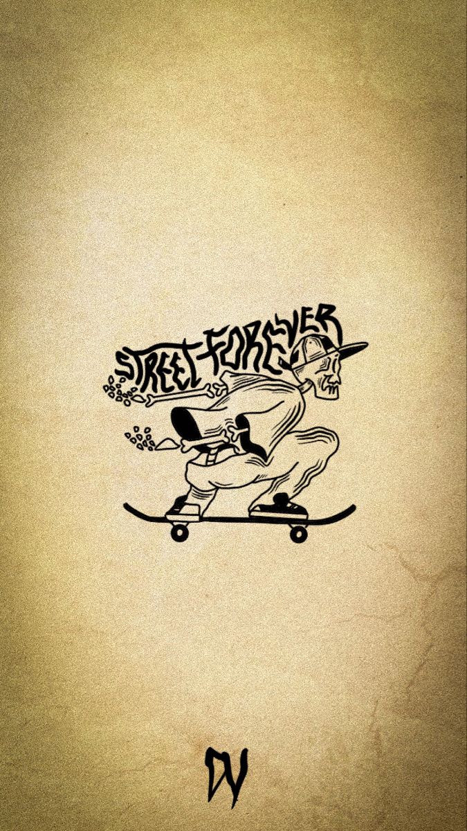 a drawing of a skateboarder doing a trick on his board with the word's name below it