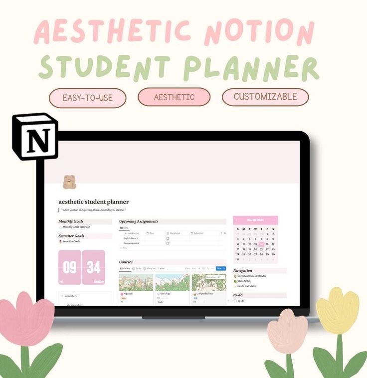 #Kawaii #Academic_Template #Semester_Goals #Aesthetic_Dashboard Academic Template, Semester Goals, Aesthetic Notion Template, Subscription Tracker, Student Dashboard, Life Planner Organization, Aesthetic Notion, Calendar Monthly, Monthly Goals