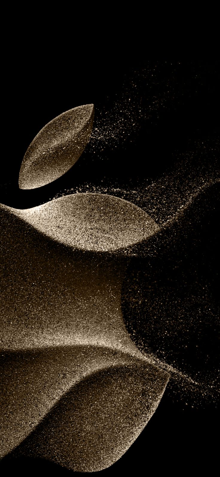 an apple logo is shown in this black and white photo with sand blowing around it