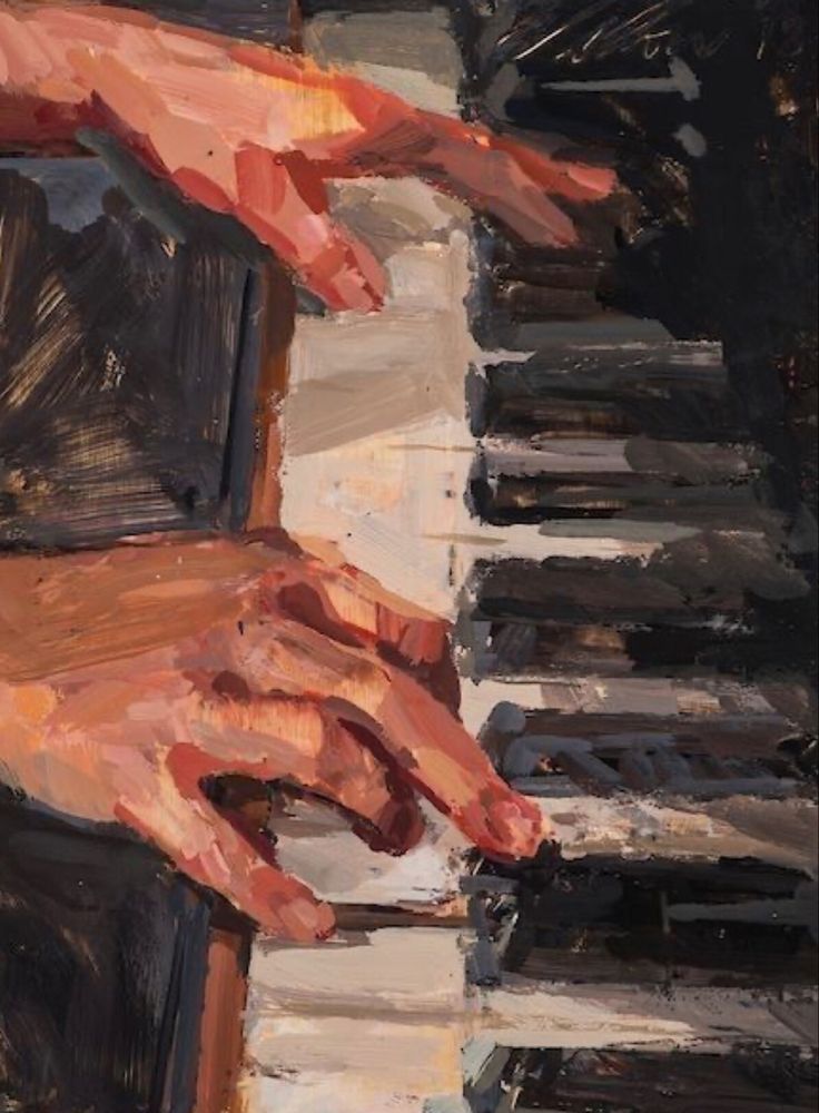 a painting of someone's hand playing the piano