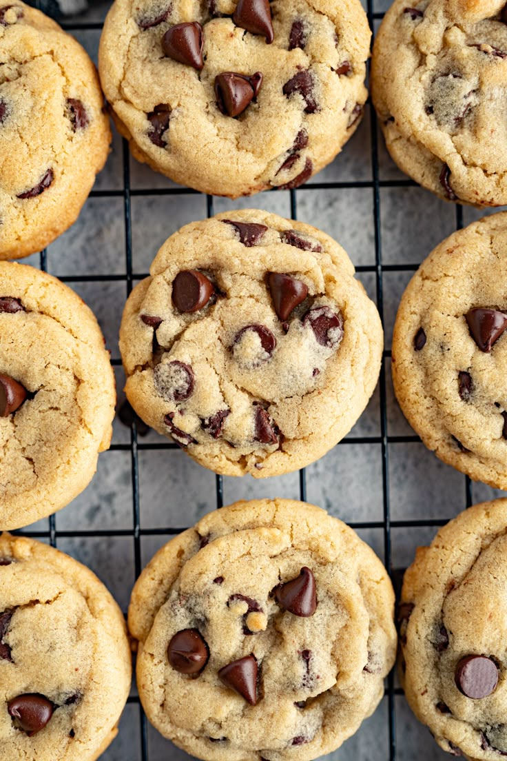 chocolate chip cookies on a cooling rack ready to be baked in the oven or eaten