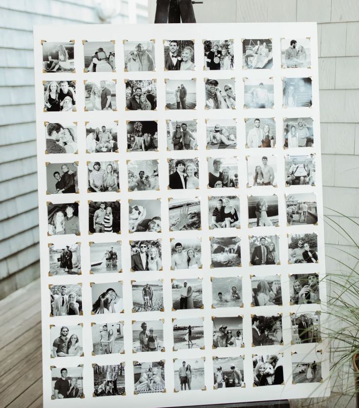 an old photo collage is displayed in front of a house with a potted plant