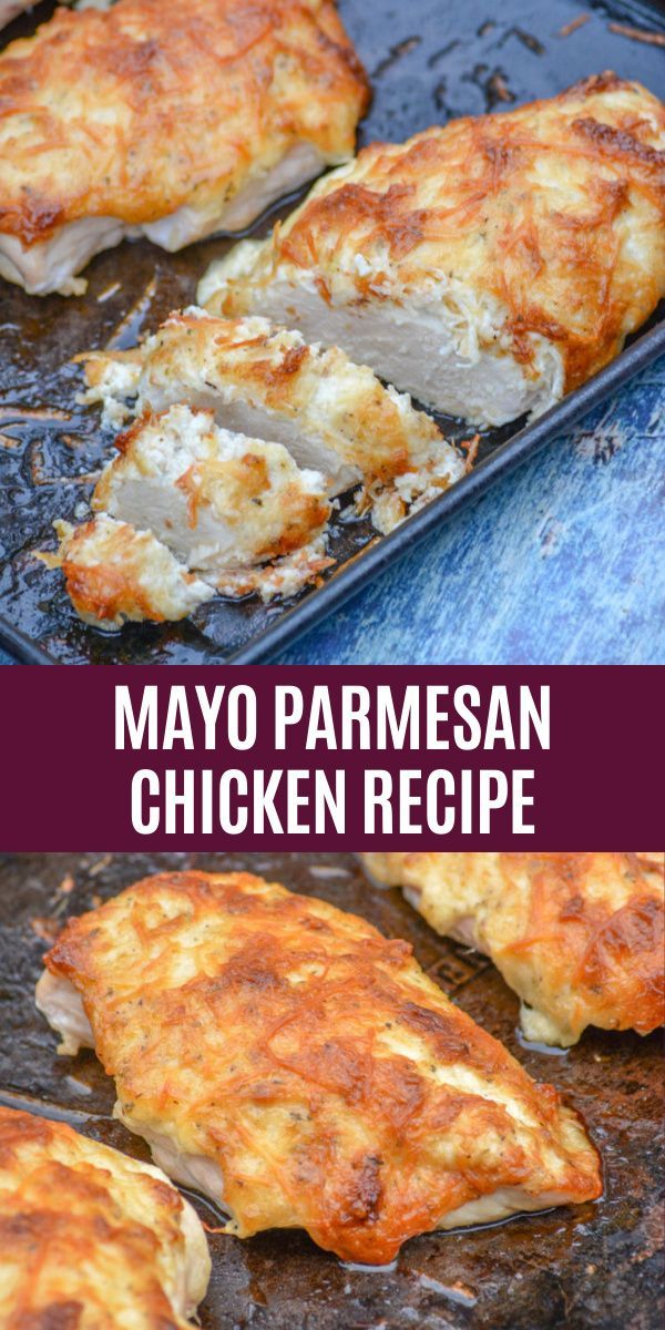 some chicken is cooking on a grill with the words mayo parmesan chicken over it