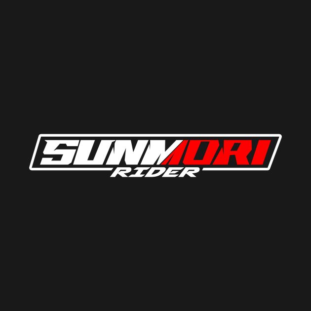 the sunburn rider logo is shown on a black background with red and white letters