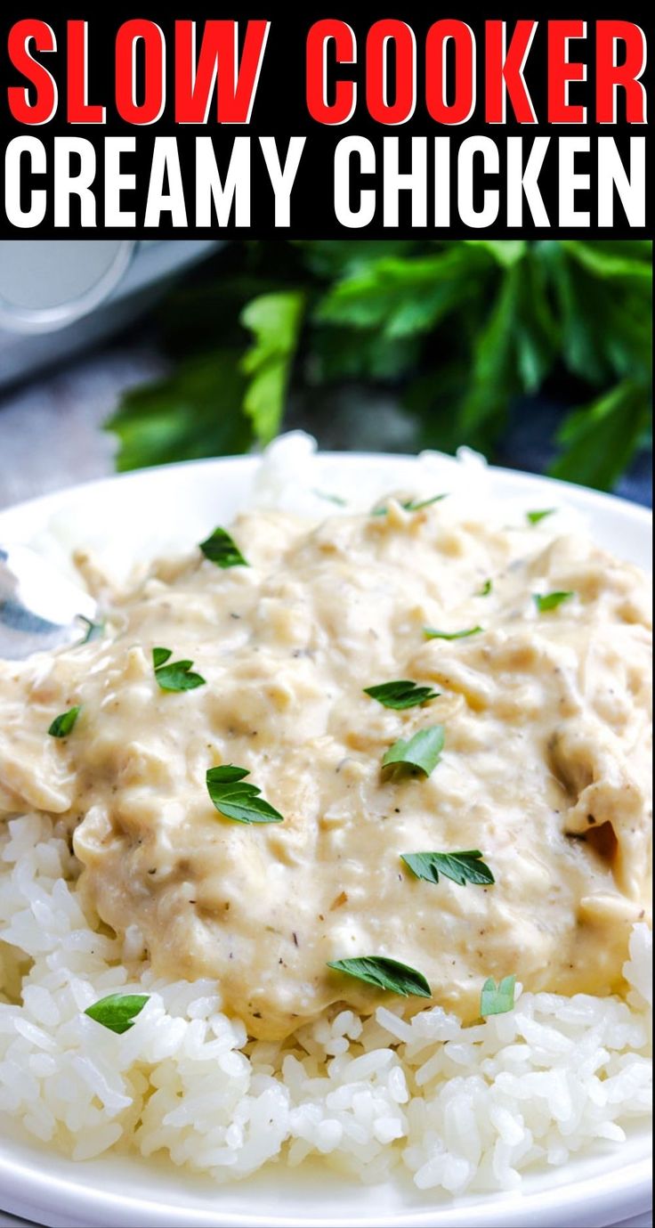 NA Chicken And Rice Crockpot, Creamy Crockpot Chicken, Crockpot Chicken And Gravy, Slow Cooker Creamy Chicken, Creamy Chicken Recipes, Creamy Chicken And Rice, Chicken Crockpot Recipes Easy, Chicken Thigh Recipes Crockpot, Chicken Slow Cooker Recipes