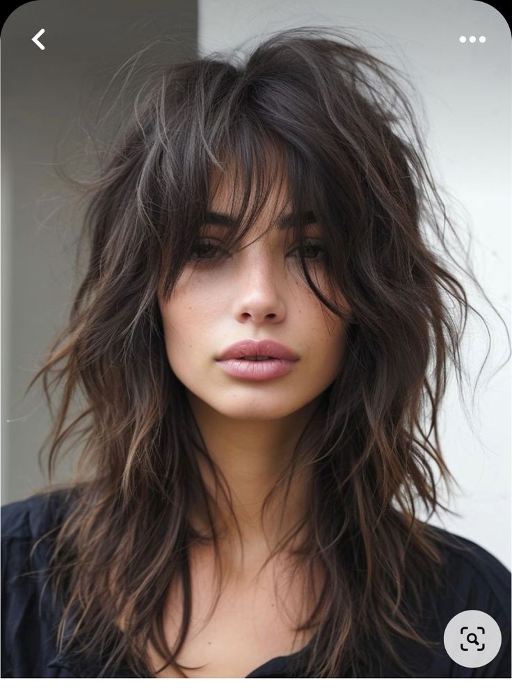 Long Shag Haircut With Bangs Thick Hair, Choppy Layers For Long Hair, Modern Shag Haircuts, Long Shaggy Haircuts, Curly To Straight Hair, Long Shag Hairstyles, Rocker Hair, Modern Shag Haircut, Long Shag Haircut