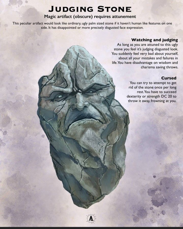 an advertisement for judging stone with a face on the front and back side of it