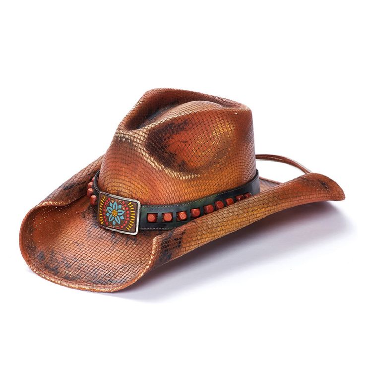 The SHERRI is an iconic piece of headwear from the Stampede Collection. Crafted with premium canvas, genuine leather band and a floral design buckle, this 3.75-inch rolled brim hat helps to complete your western-inspired look. The subtle orange beadwork is a unique touch for a classic look. Vintage Hats For Western-themed Summer Events, Vintage Adjustable Fedora For Country Events, Retro Summer Hats For Country Events, Retro Adjustable Hat For Rodeo, Adjustable Vintage Fedora For Country Events, Retro Adjustable Hat Band For Rodeo, Adjustable Fit Brown Hat For Country Events, Adjustable Fit Brown Country Hat, Brown Adjustable Fit Country Hat