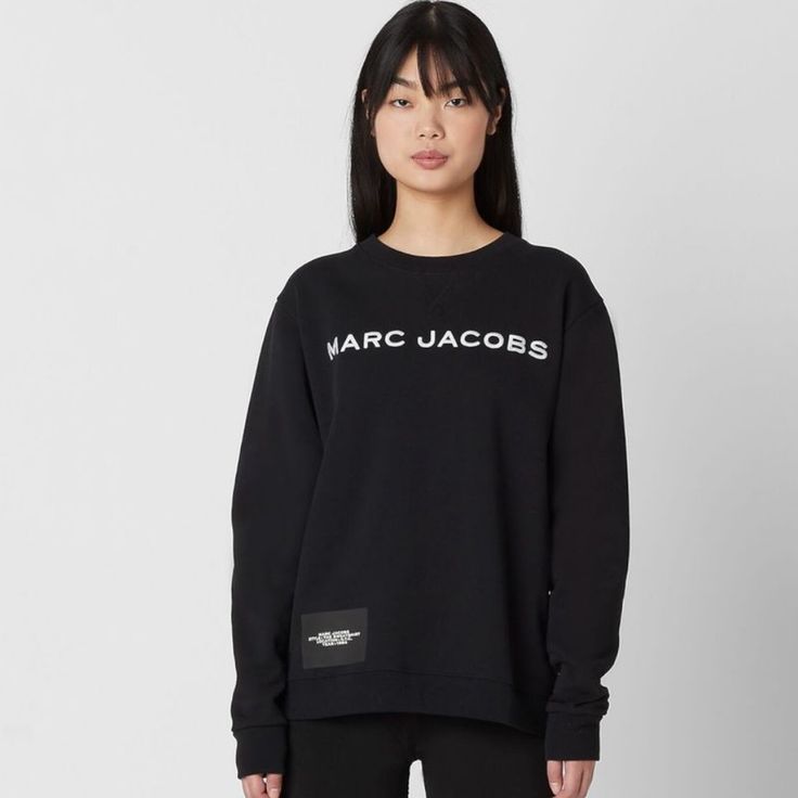 Nwt Marc Jacobs Logo Printed Sweatshirt Marc Jacobs Sweatshirt, Black Cotton Logo Sweater, Black Cotton Sweater With Logo, Casual Black Sweater With Logo, Sporty Crew Sweater With Logo Detail, Black Sweater With Logo For Streetwear, Black Logo Sweatshirt For Fall, Black Logo Sweatshirt With Crew Neck, Black Logo Crew Neck Sweatshirt