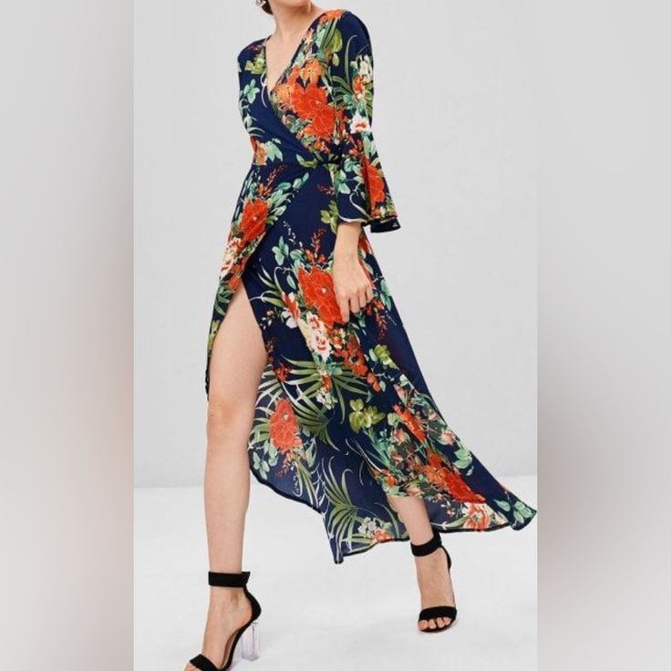 Selfie Leslie Dress Wrapped Dress | Floral With 3/4 Sleeves | Navy Floral Dress Perfect For Summer. Nwot Casual Floral Print Maxi Dress With 3/4 Sleeve, Casual Maxi Dress With Floral Print And 3/4 Sleeve, Spring Beach Maxi Dress With Half Sleeves, Spring Half Sleeve Maxi Dress For Beach, Spring Half-sleeve Maxi Dress For Beach, Fitted Floral Print Maxi Dress With 3/4 Sleeves, Half Sleeve Maxi Dress For Spring Beach, Chic Half Sleeve Maxi Dress For Beach, Blue Summer Midi Dress 3/4 Length