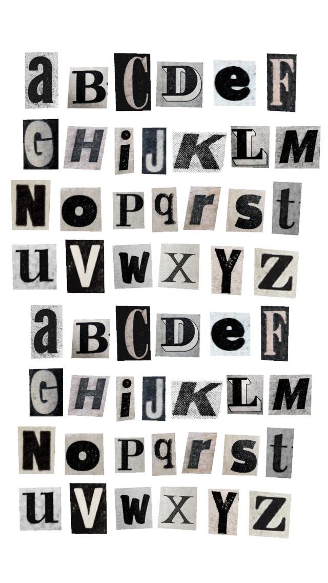 the letters and numbers are made out of newspaper paper with black ink on white background