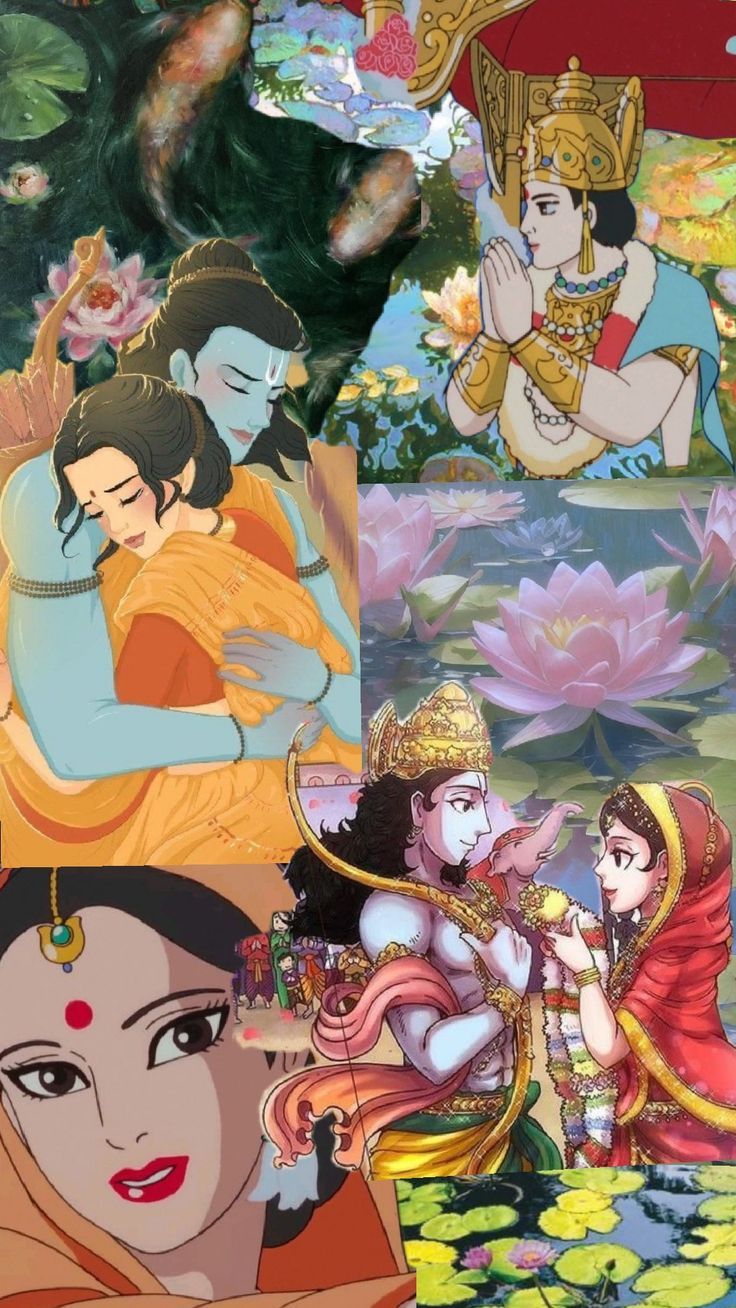 The lotus as a sign of spirituality... beauty...purity... prosperity... and eternity......        And   Maa Sita , Ram ji symbolise the purity of two souls in love... Ram Sita Image, Mahakal Pic Ujjain, Jai Sri Ram, Ram Image, Ram Ji, Sita Ram, Krishna Drawing, Hanuman Images, Krishna Book