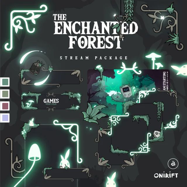 the enchanted forest steam package is shown in green and black colors, with various items