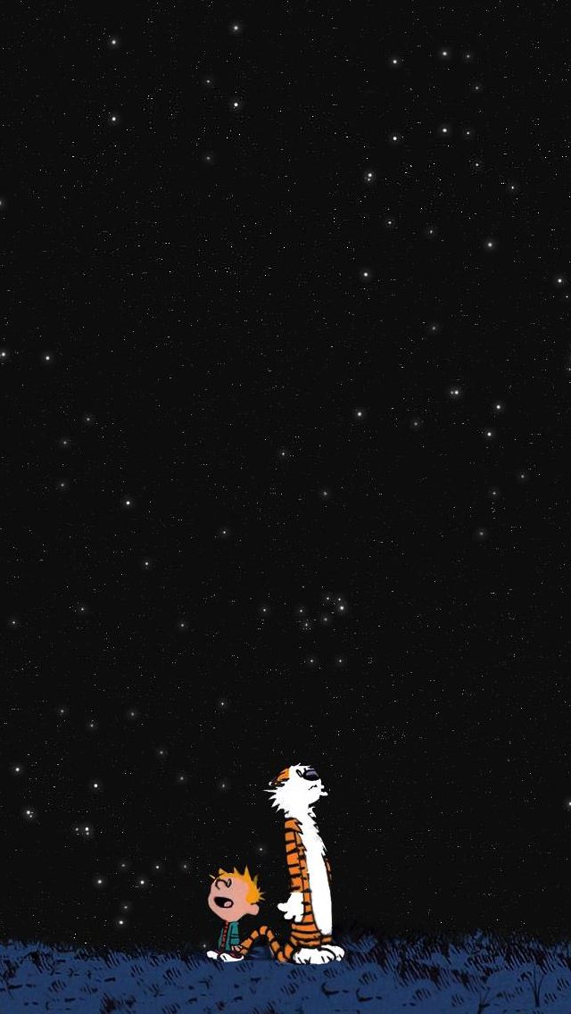 a cartoon cat sitting on top of a grass covered field under a night sky filled with stars