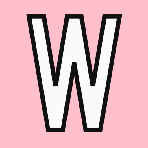 the letter w in black and white on a pink background