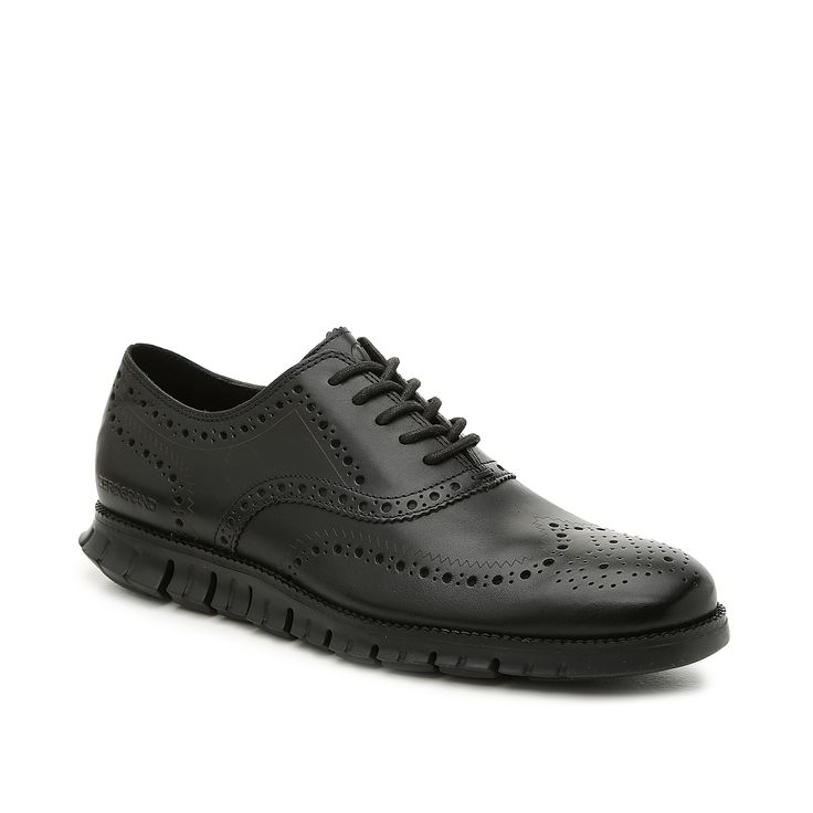 Cole Haan-ZeroGrand Wingtip Oxford The ZeroGrand wingtip oxford from Cole Haan flaunts the perfect balance of tailored and casual style. Featuring a sporty EVA midsole with Grand.øs technology, this lace-up can be dressed up or down for any outfit. Wingtip Oxford Lace-up Shoes With Textured Sole, Casual Wingtip Lace-up Shoes With Textured Sole, Masculine Wingtip Lace-up Shoes With Rubber Sole, Casual Oxfords With Rubber Sole, Textured Sole Wingtip Oxfords, Masculine Brogue Oxfords Lace-up, Masculine Lace-up Oxfords With Brogue Detailing, Business Casual Wingtip Oxfords With Rubber Sole, Wingtip Oxfords With Rubber Sole For Business Casual