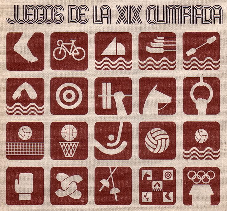 an advertisement for mexico's olympic games, with icons in the center and on the bottom