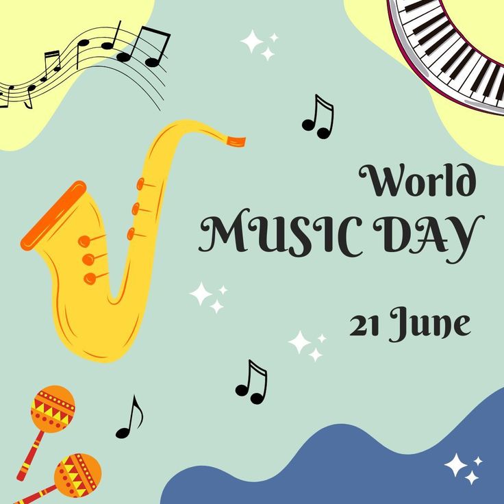 a poster for the world music day with musical instruments