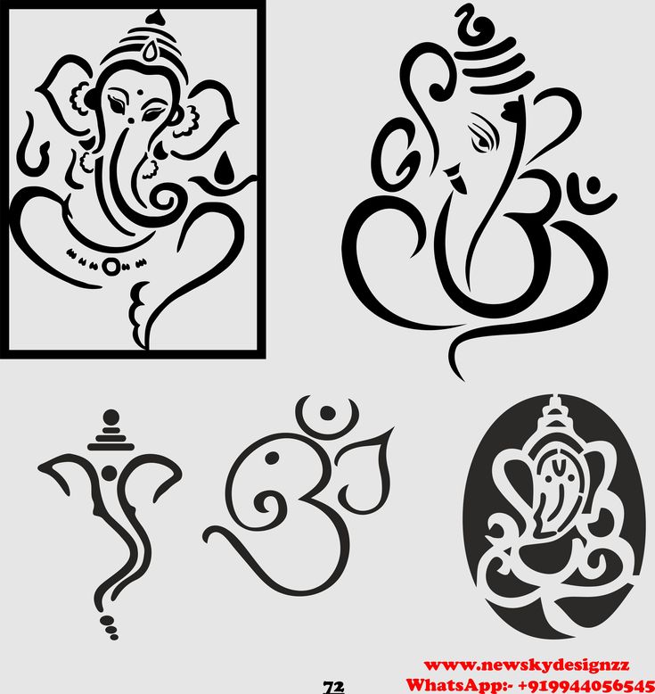 four different designs of lord ganesha in black and white on a gray background