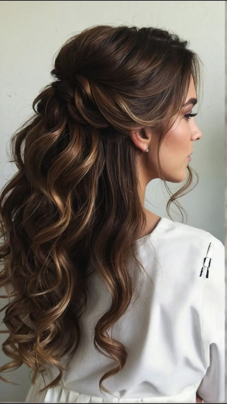 Romantic Hairstyles For Long Hair Wedding, Princes Hair Styles, Moh Nails, Wedding Curls Down, Wedding Hair Curled, Bride Hairstyles With Bangs, Elegant Hairstyles With Bangs, Bridal Hair With Bangs, Wedding Hair With Bangs