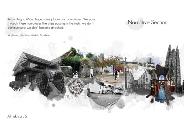 an image of a collage of buildings and people in the background with caption that reads, narrative section