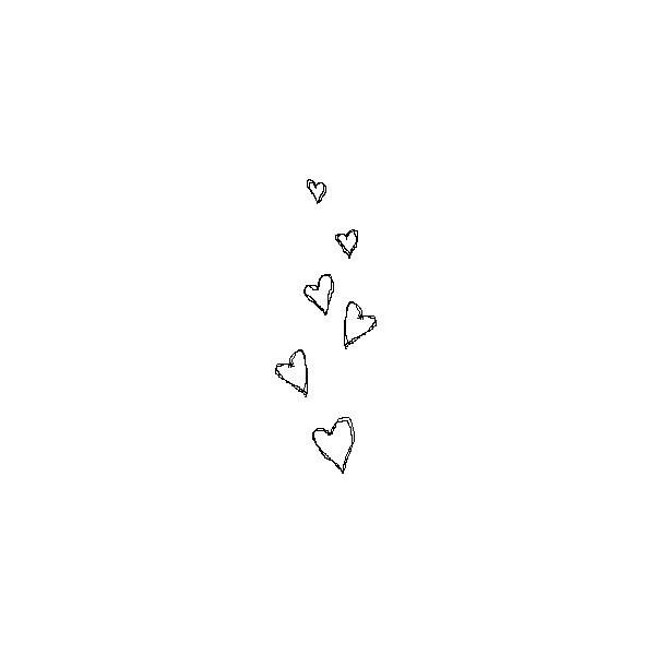 hearts drawn in the middle of a white paper with black ink on it, and one line