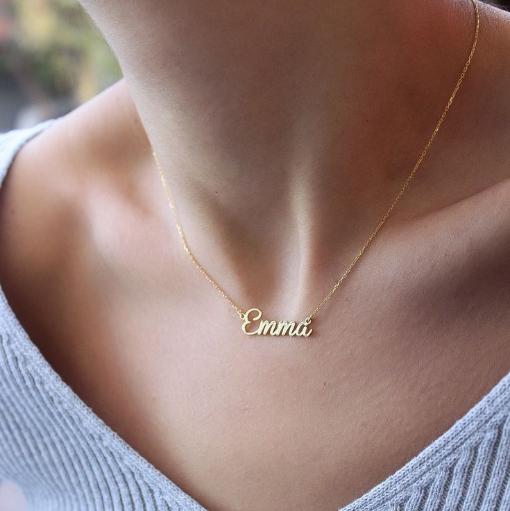 Personalized Name Necklace-Gold Name Necklace-Perfect Gift for Her-Sterling Silver Name Necklace Solid Gold Name Necklace-Christmas Gifts Here is a dainty, delicate and simple, yet classy minimalist Name Necklace. The perfect gift for yourself and your loved ones Features [] Made to Order [] Material Option: High Quality 925 Sterling Silver-14K Solid Gold (Both Name and the Chain 100% real. It's not plated) []Dimensions: Depending on your font choice, height sizes range from 10mm to 6mm lowercas Gold Name Necklace With Delicate Chain For Gift, Gold Name Necklace With Delicate Chain As A Gift, Delicate Chain Nameplate Necklace Gift, Delicate Chain Necklace With Nameplate As A Gift, Personalized Gold Charm Necklaces For Christmas, Personalized Gold Charm Necklace For Christmas, Silver Name Necklace With Delicate Chain For Gift, Elegant Gold Name Necklace For Christmas, Dainty Personalized Necklaces For Christmas