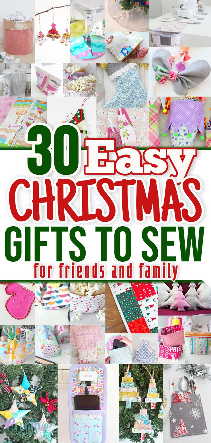 30 Quick and Easy Christmas Gifts to Sew Christmas Craft Sewing Ideas, Free Patterns For Christmas Gifts, Christmas Material Ideas, Christmas Projects To Sew, Christmas Sewn Gifts, Small Christmas Gifts To Sew, Easy Christmas Sewing Crafts, Seeing Christmas Gifts, Sewn Christmas Gifts Homemade