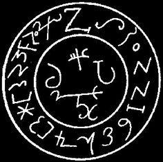 a white circle with numbers and symbols in it on a black background that is drawn by hand