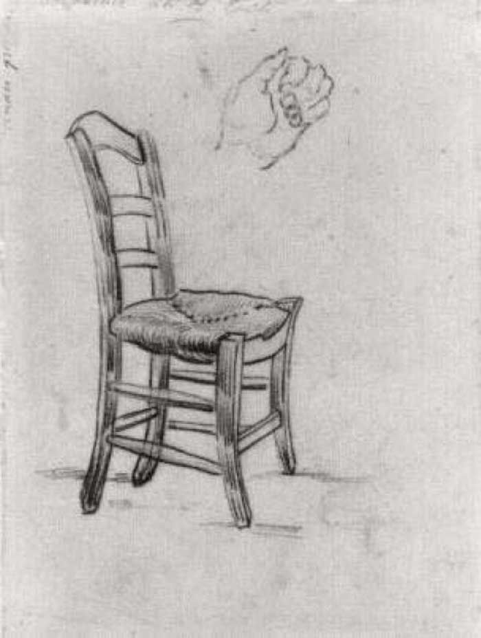 a drawing of a chair with a hand coming out of it to touch the seat