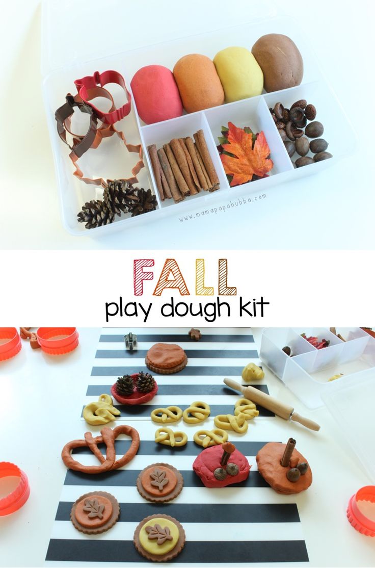 the fall play dough kit is organized and ready to be made into an autumn theme