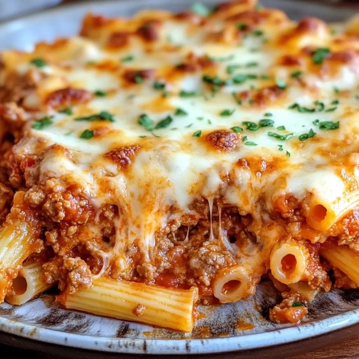 a close up of a plate of food with pasta and sauce on it, topped with parmesan cheese