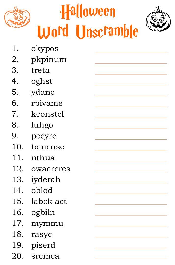 halloween word unscrable worksheet