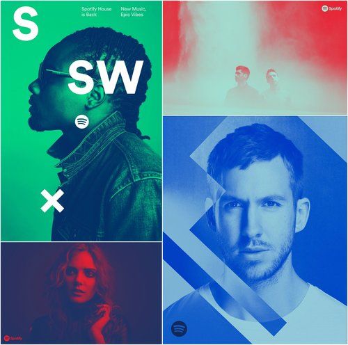 the poster for sxsw is shown in four different colors