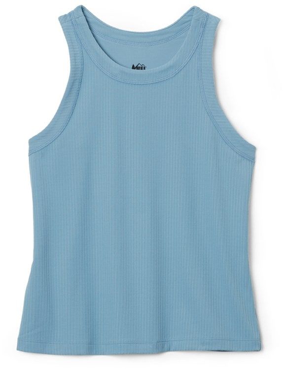 REI Co-op Active Pursuits Ribbed Tank Top - Women's | REI Co-op Blue Ribbed Athleisure Tops, Sports Ribbed Tank Top With Medium Support, Ribbed Stretch Racerback Activewear, Ribbed Medium Support Tank Top For Sports, Medium Support Ribbed Tank Top For Sports, Cotton Ribbed Tops For Gym, Summer Sleeveless Ribbed Activewear, Ribbed Sleeveless Top With Medium Support, Basic Ribbed Tops For Summer