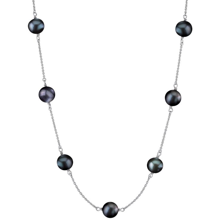 Black Pearl Drop Necklace, Black Pearl Necklace With Pearl Charm, Black Pearl Necklace With Pearl Pendant, Black Pearl Necklace With Round Bead Pendant, Elegant Black Pearl Necklace With Charm, Classic Black Jewelry With Pearl Charm, Black Pearl Necklace With Round Beads And Pearl Drop, Classic Black Necklace With Pearl Pendant, Black Pearl Drop Necklace With Round Beads