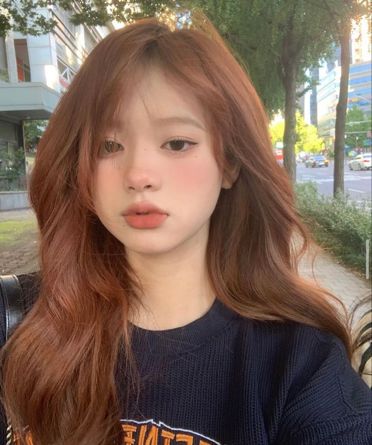 Asian Orange Hair, Hair Color Ideas For Asian Skin Tone, Orange Brown Hair, Hair Color For Tan Skin, Warm Hair Color, Hair Color Asian, Korean Hair Color, Fashion Technology, Hair Inspiration Long