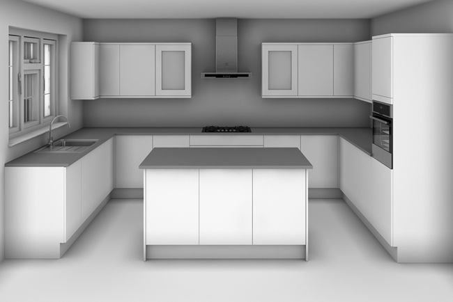 an empty kitchen with white cabinets and counter tops