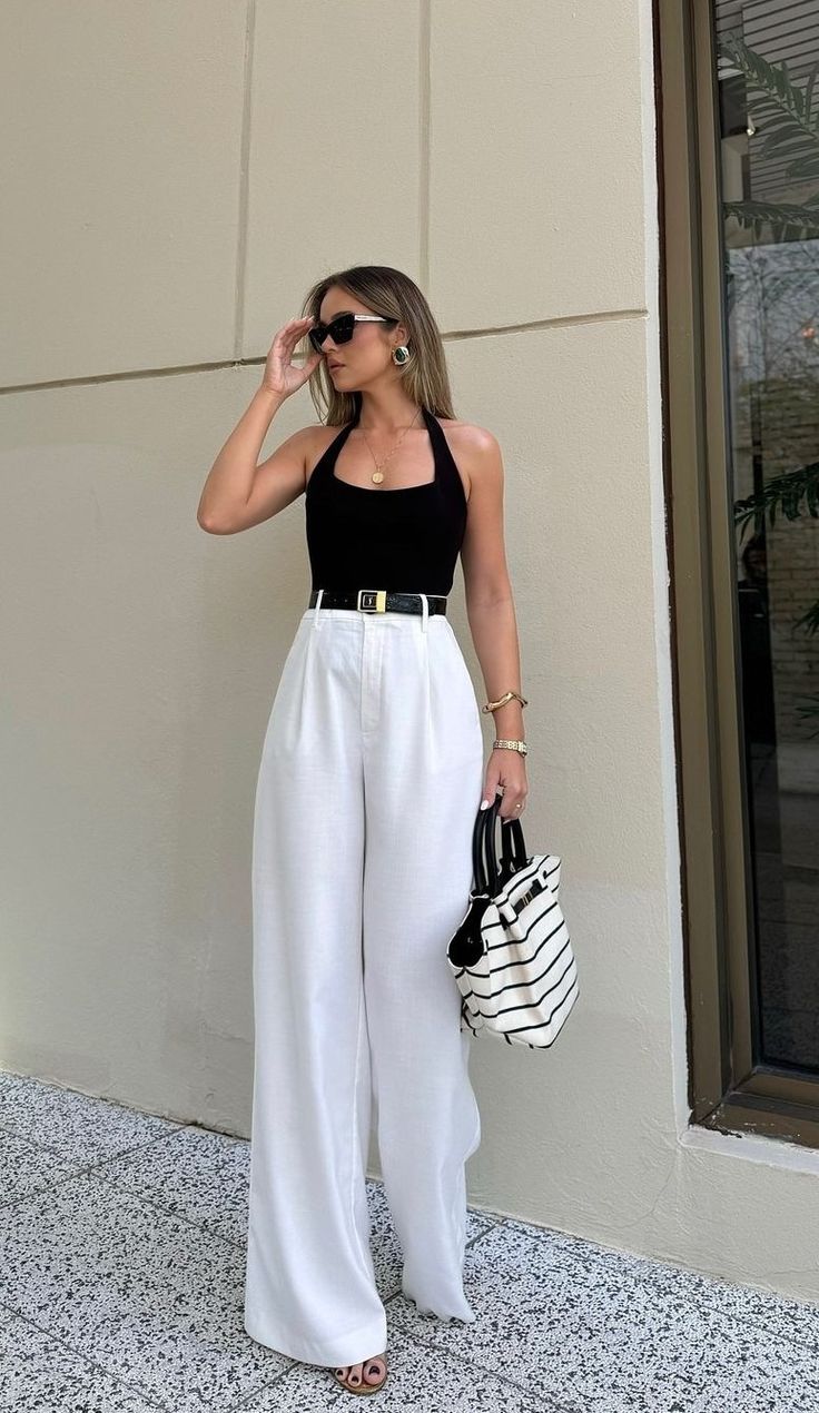 Lady Outfits Classy Summer, Classic And Feminine Style, Socal Outfit Aesthetic, Spring Fashion Outfits 2025, Elegant Comfortable Outfit, How To Wear Flowy Pants, Southern Classy Outfits, Dubai Outfits Ideas Summer Classy, Light Feminine Style