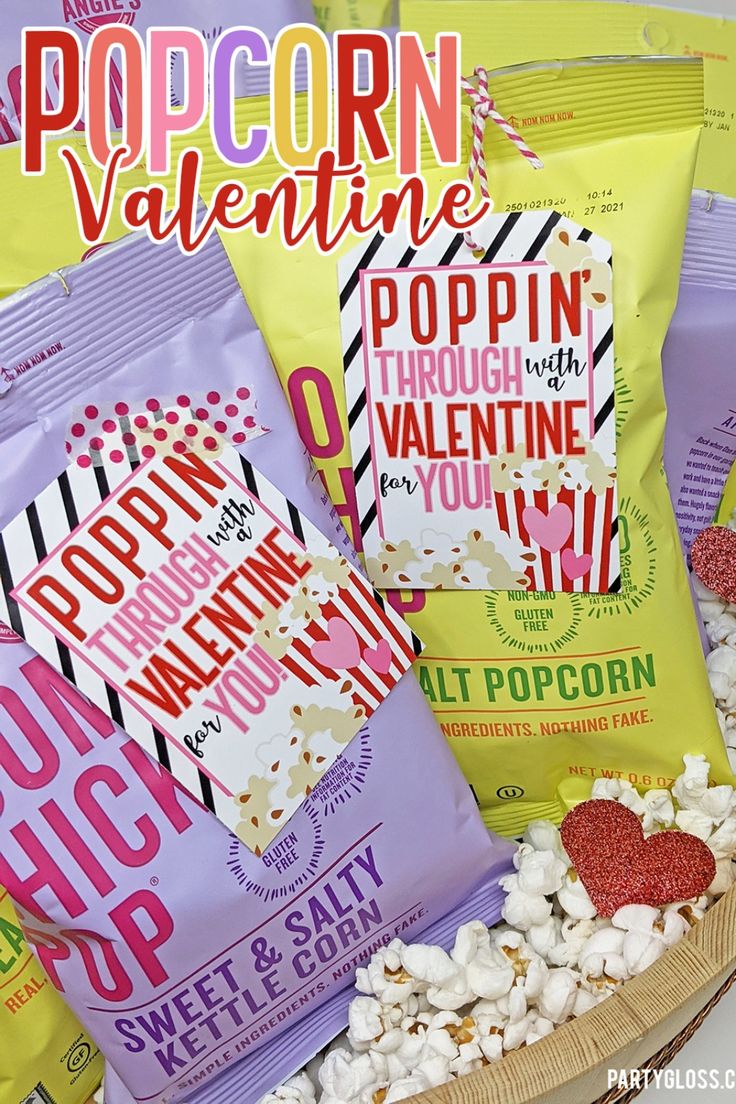 popcorn valentine's day gift basket filled with pop corn, popcorn hearts and popcorn bags