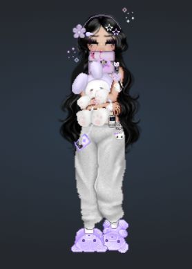 a girl with long hair holding a teddy bear in her arms and wearing purple shoes