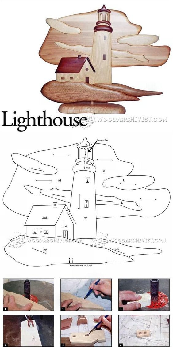 the instructions for how to make a lighthouse with woodworking paper and glue on it