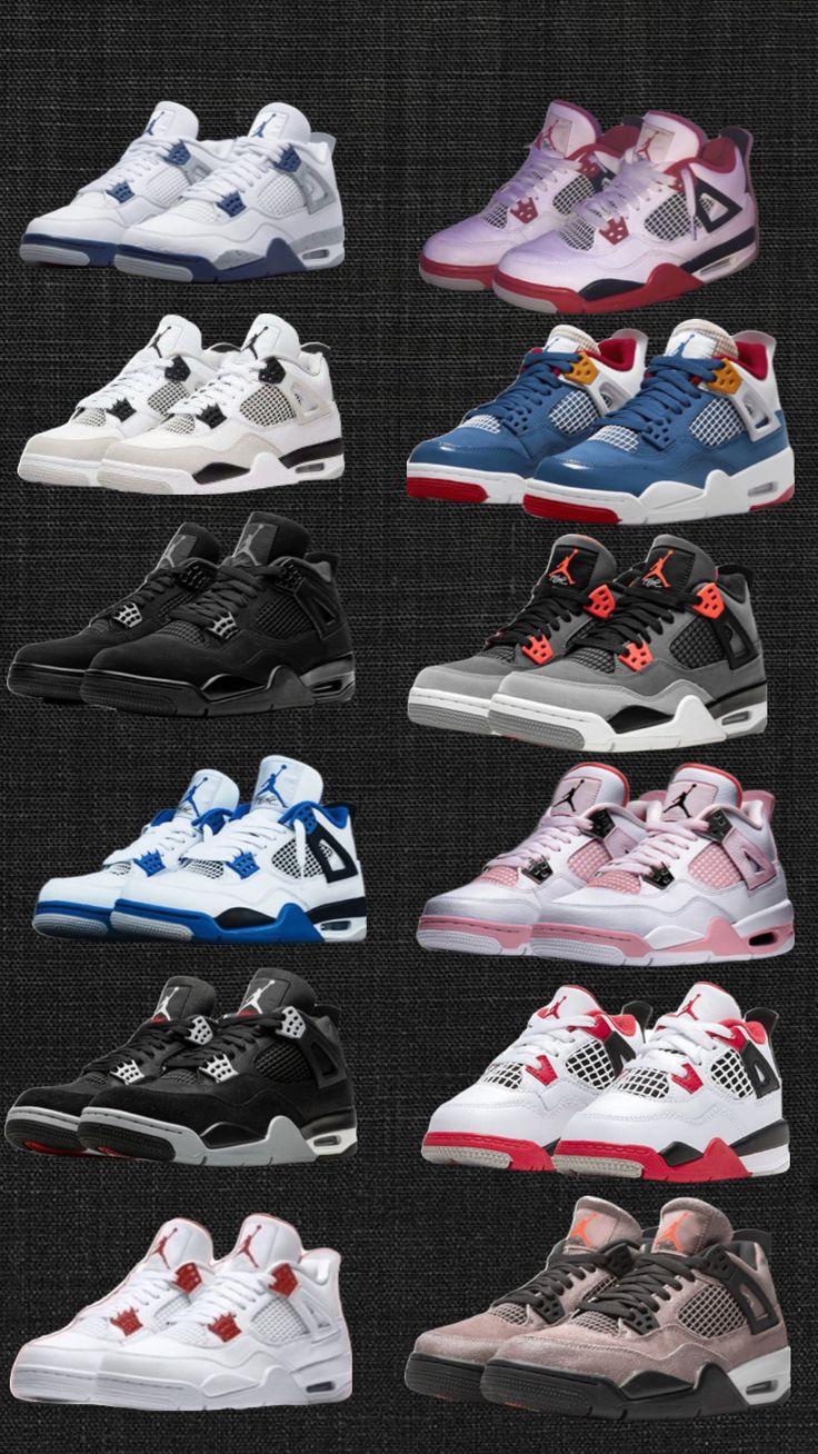 the air jordans are all different colors and sizes