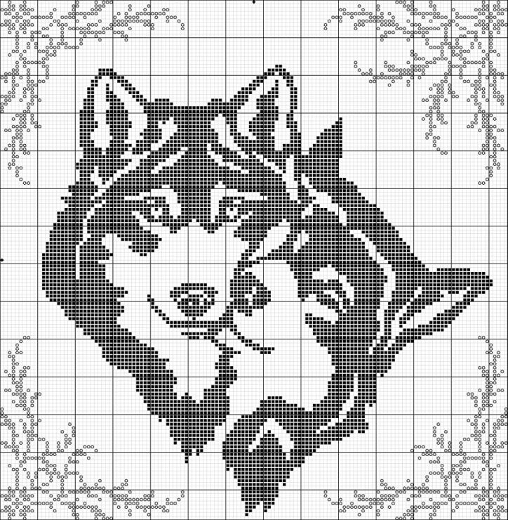 a cross stitch pattern with a black and white image of a cat's head