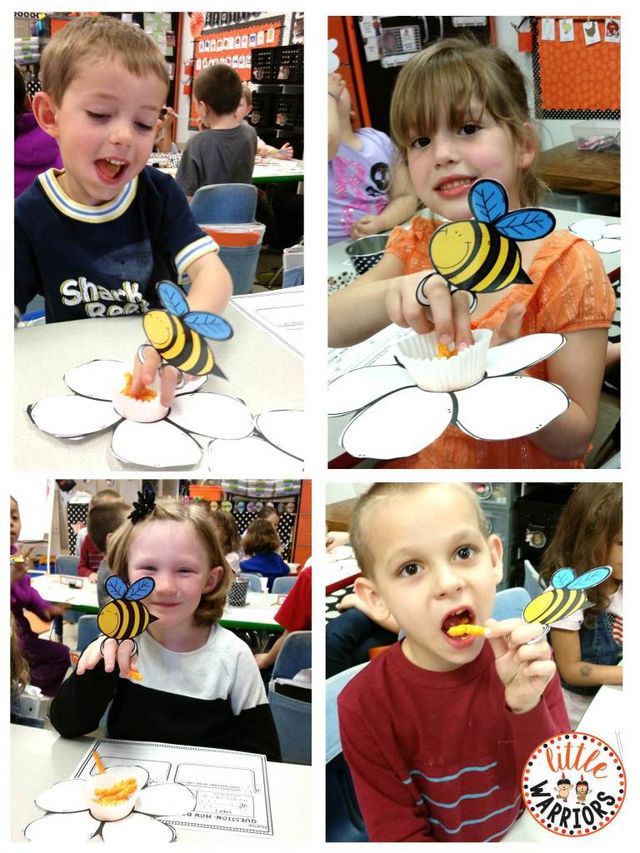 four pictures of children making crafts with paper plates and spoons in the shape of bees