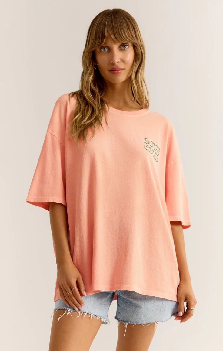 Love Club SoCal Oversized Tee – Z SUPPLY Summer Drop Shoulder T-shirt With Screen Print, Relaxed Short Sleeve T-shirt With Screen Print, Relaxed Graphic Print T-shirt For Loungewear, Summer Screen Print Drop Shoulder Tops, Summer Drop Shoulder Top With Screen Print, Spring Graphic Print Drop Shoulder Tops, Oversized Graphic Print Top With Drop Shoulder, Relaxed Graphic Print Tops For Spring, Graphic Print Drop Shoulder Tops For Loungewear