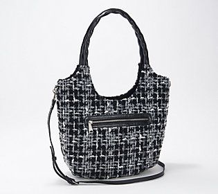 This large satchel is a statement bag, for sure! Round handles provide a sophisticated look, while multiple carrying options and a roomy interior make it smart choice. From Patricia Nash. Sophisticated Look, Statement Bag, Black Tweed, Fashion Handbags, Carry On, Make It, Satchel, Handles, Handbags