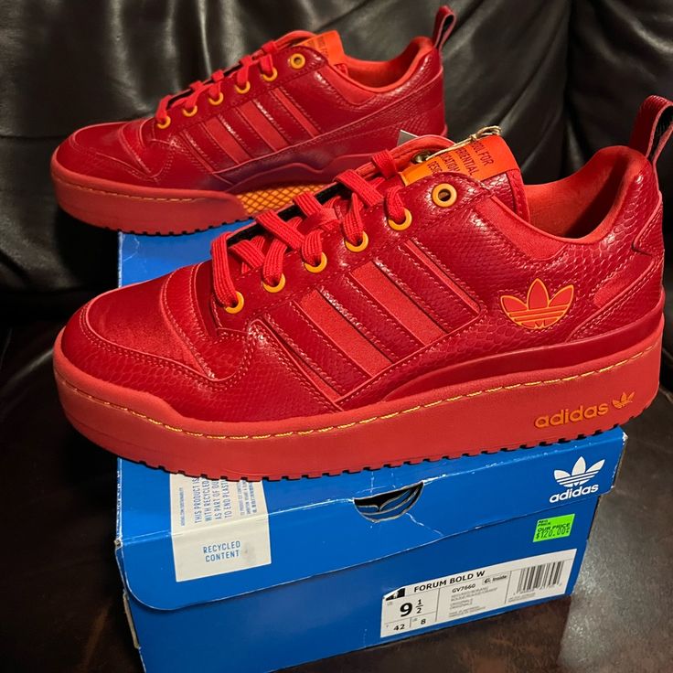 Adidas University Red Leather Sneakers With Laces, Red Leather Sneakers With Boost Midsole, University Red Lace-up Skate Shoes With Red Sole, Skate Shoes With Red Sole, Synthetic Skate Shoes With Red Sole And Round Toe, Synthetic Skate Shoes With Red Sole, Lace-up Sneakers With Red Sole, Red Low-top Skate Shoes With Laces, Red Low-top Leather Sneakers