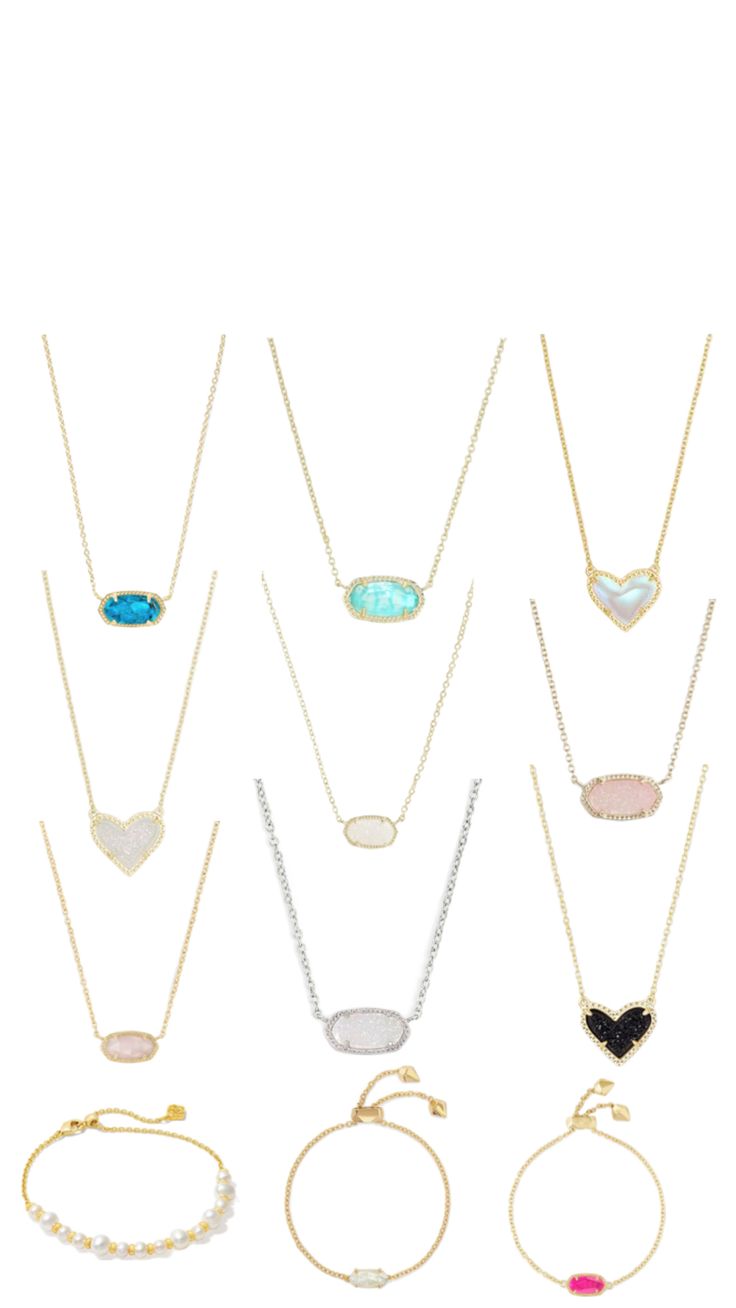 six necklaces with different shapes and colors