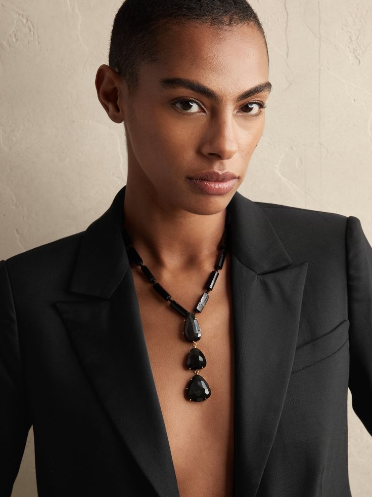 Rainbow Obsidian Necklace | Aureus + Argent | Banana Republic Formal Black Spinel Fine Jewelry, Luxury Black Spinel Jewelry For Formal Events, Luxury Black Spinel Jewelry For Formal Occasions, Luxury Black Spinel Jewelry As Gift, Luxury Black Spinel Jewelry Gift, Timeless Black Spinel Jewelry Gift, Elegant Black Spinel Jewelry For Evening, Fine Jewelry With Black Gemstone Accents, Timeless Black Gemstone Jewelry